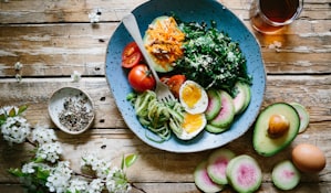 Organic salad bowl with avocado and egg