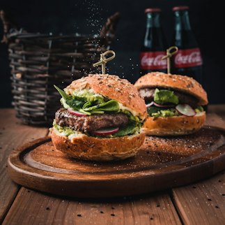 Hamburgers on a wooden board