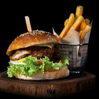 Hamburger with fries