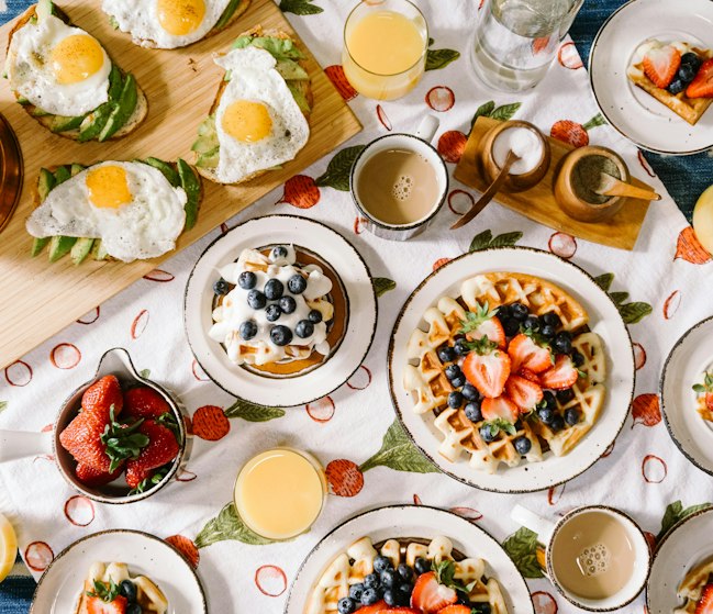 Breakfast spread on a table