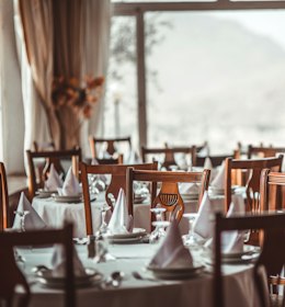 Restaurant tables set for service