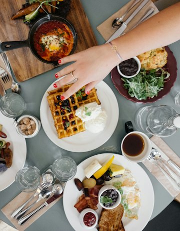 Brunch table with waffles